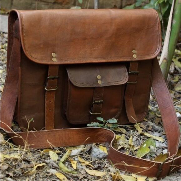 🎉HP🎉NEW Genuine Leather Travel Messenger Office Laptop Bag Briefcase - Picture 1 of 8